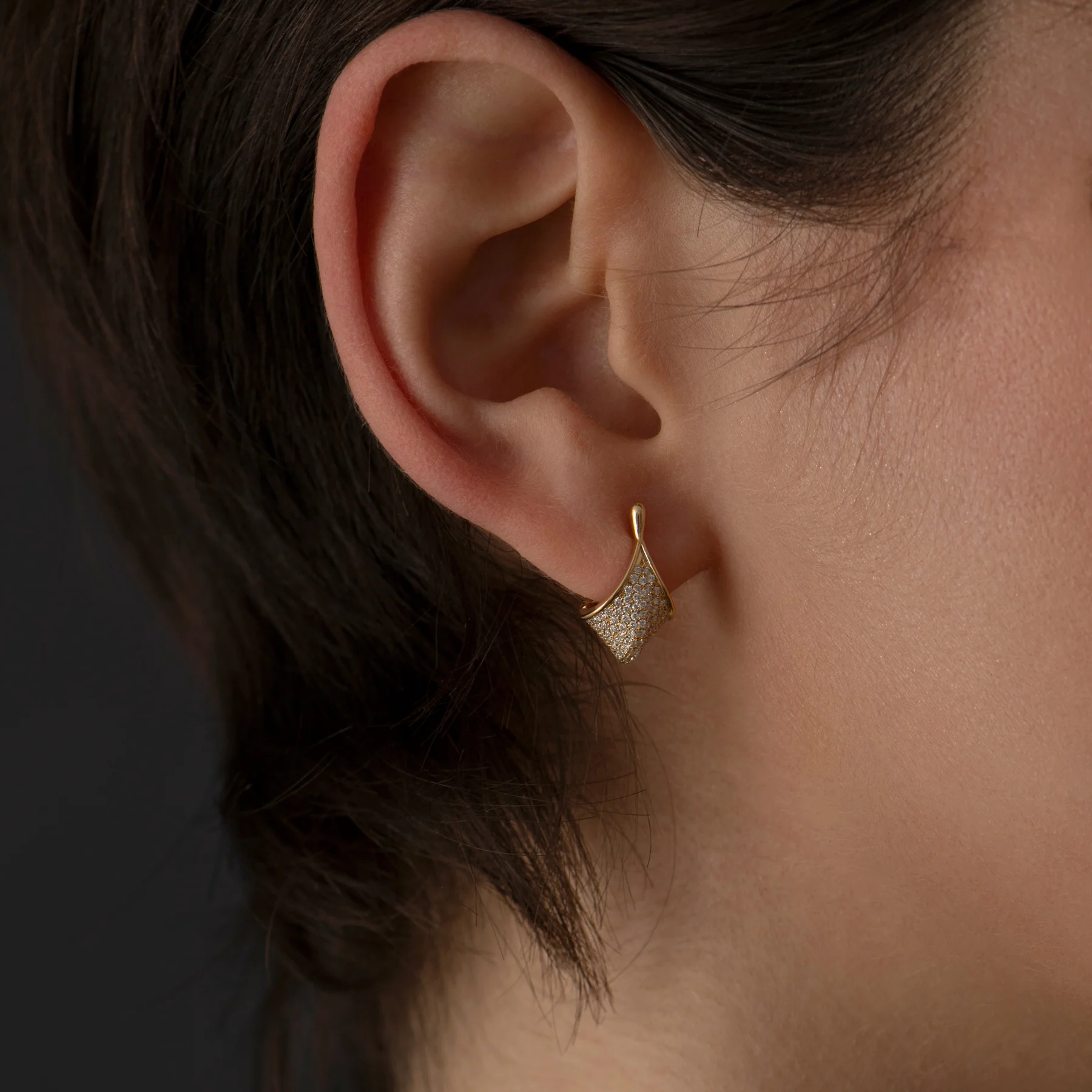 Gold and Diamond Pave Modern Huggie Earrings - Image 10