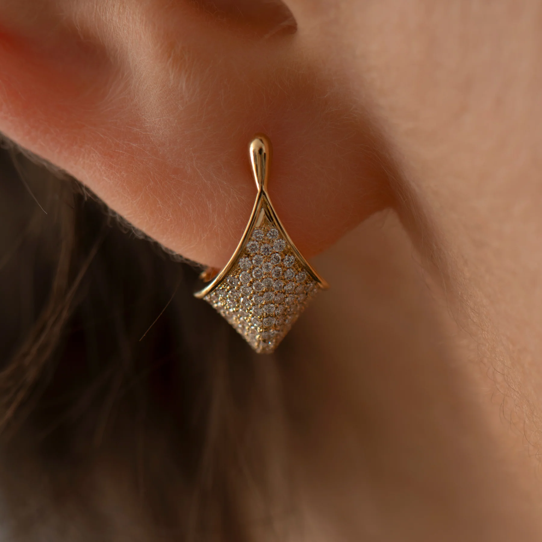 Gold and Diamond Pave Modern Huggie Earrings - Image 4