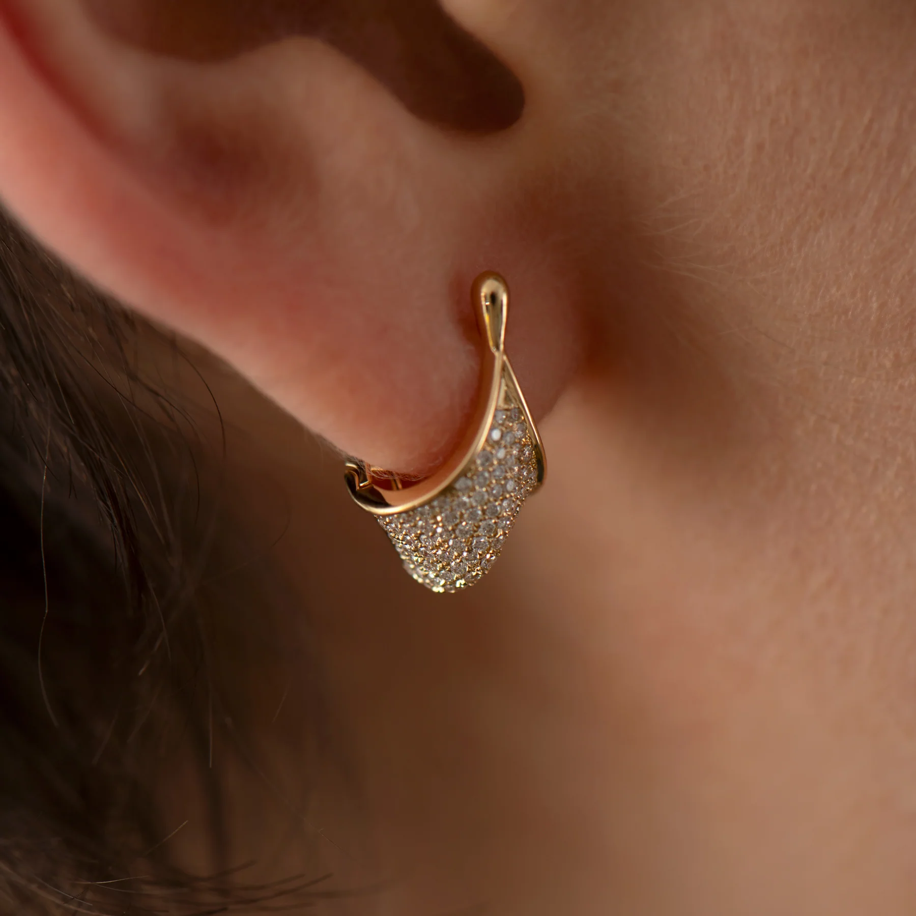 Gold and Diamond Pave Modern Huggie Earrings - Image 5