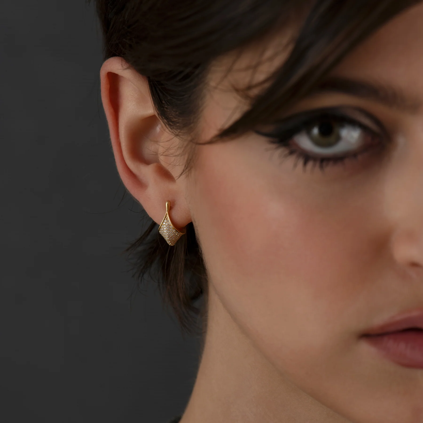 Gold and Diamond Pave Modern Huggie Earrings - Image 7