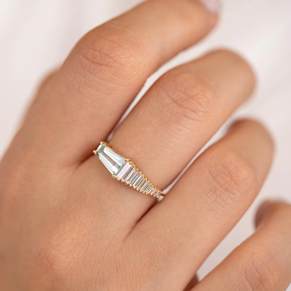Aquamarine Engagement Ring with Gradient Diamonds - Image 2