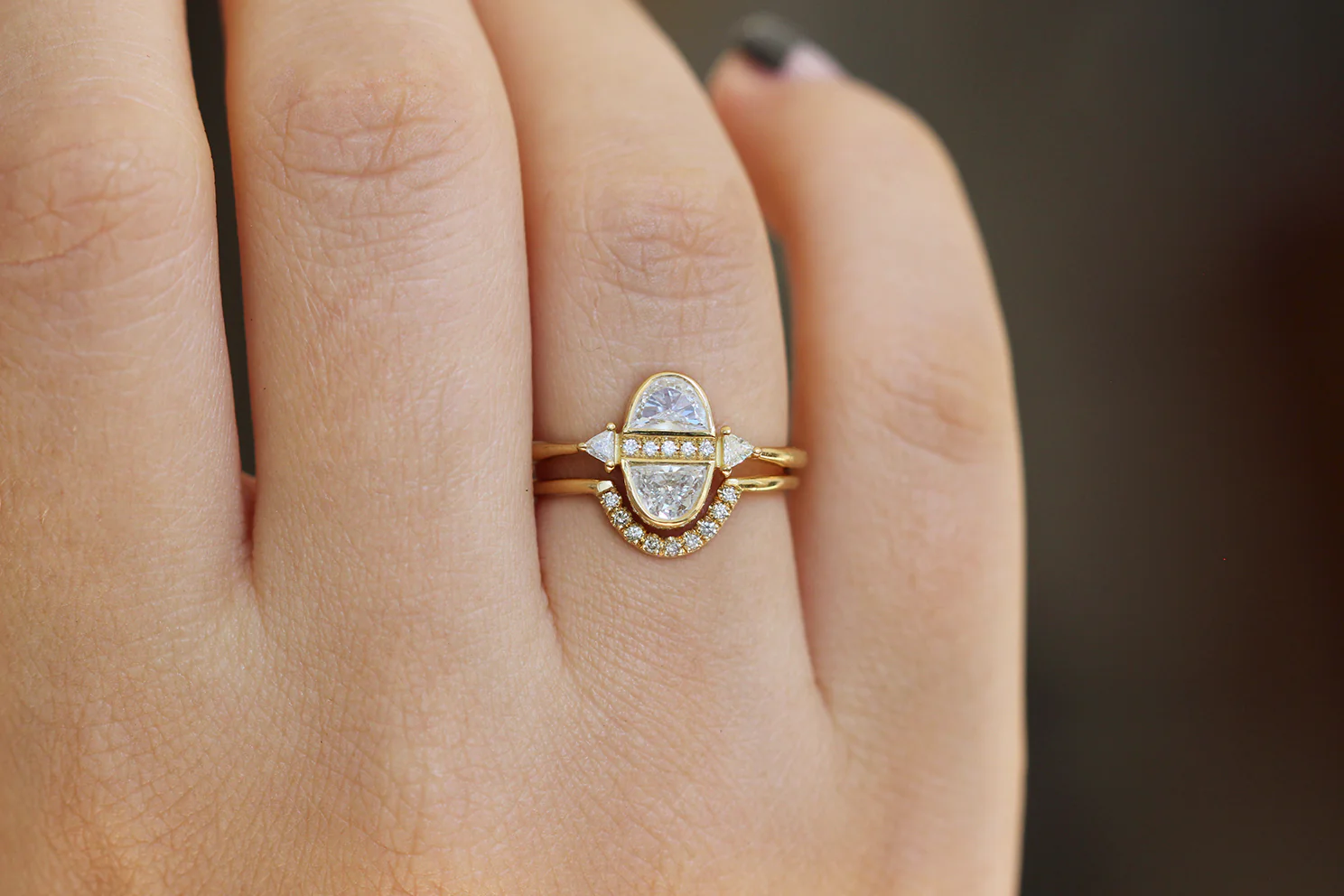 Half Moon Diamond Engagement Ring - Diamond cluster engagement ring - Image 6