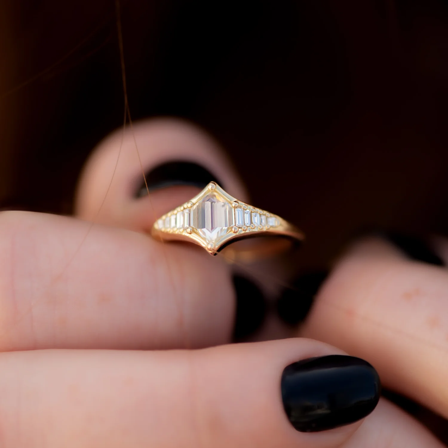 Art Deco Inspired Engagement Ring with One of a Kind step cut Diamond - Image 3
