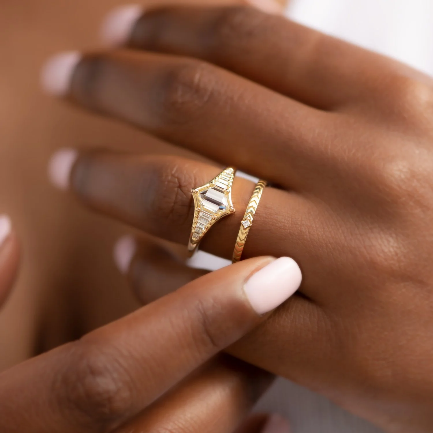 Art Deco Inspired Engagement Ring with One of a Kind step cut Diamond - Image 5