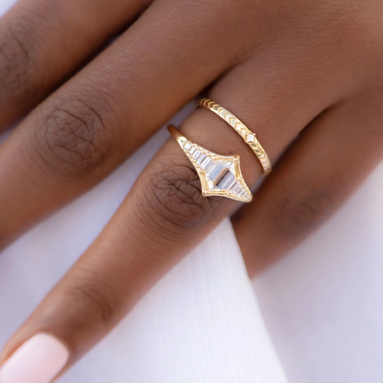 Art Deco Inspired Engagement Ring with One of a Kind step cut Diamond - Image 6