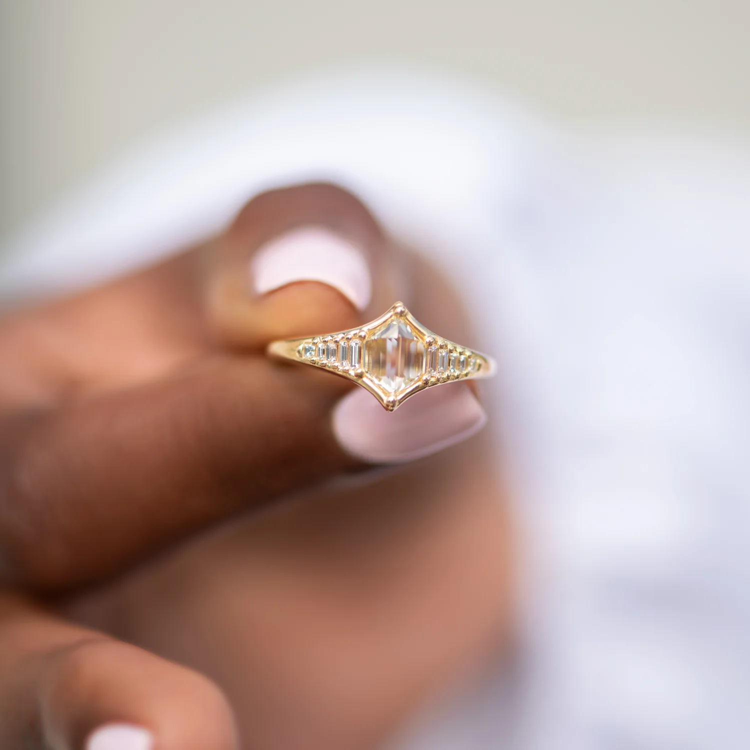 Art Deco Inspired Engagement Ring with One of a Kind step cut Diamond - Image 8