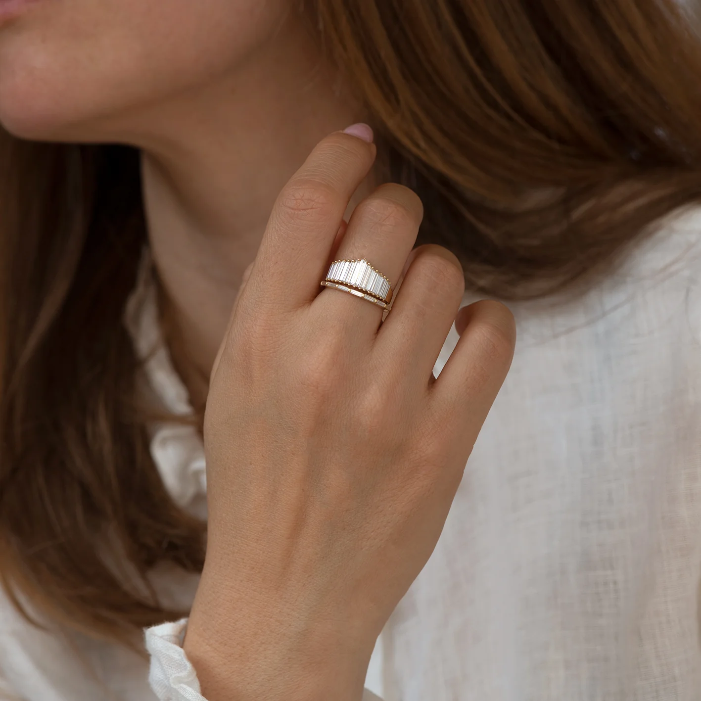 Art Deco Inspired Ring Set with Needle Baguette Diamonds - Image 3