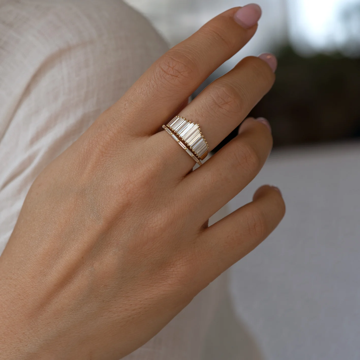 Art Deco Inspired Ring Set with Needle Baguette Diamonds - Image 4
