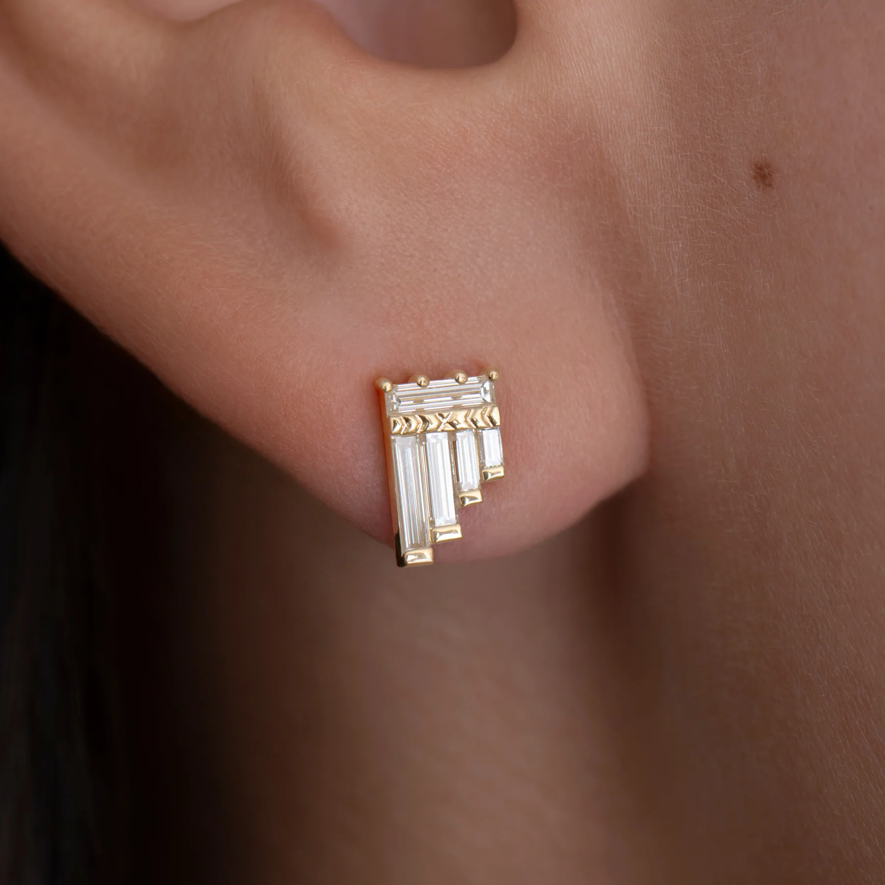 Pan Flute Diamond Stud Earrings - Image 2