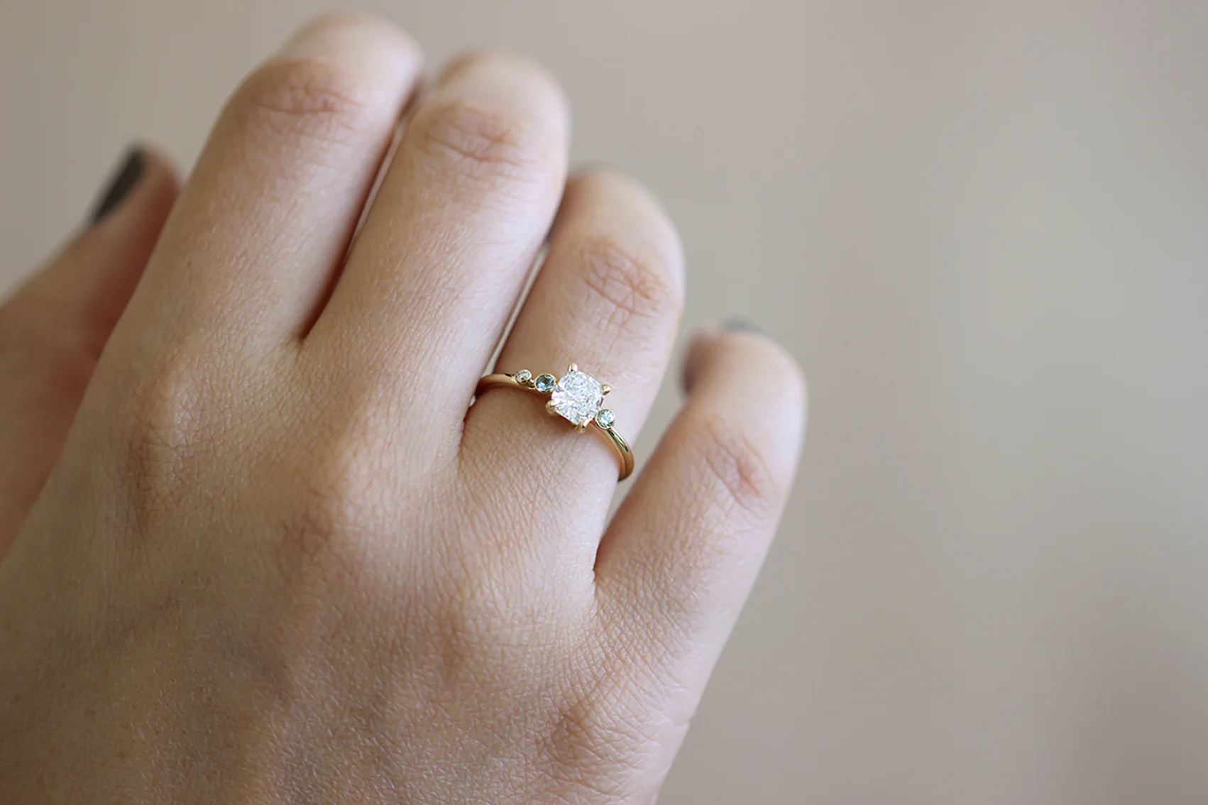 Asymmetric Diamond Cluster Engagement Ring with Aquamarine And Mint Garnet - Cluster Engagement Ring - Image 3