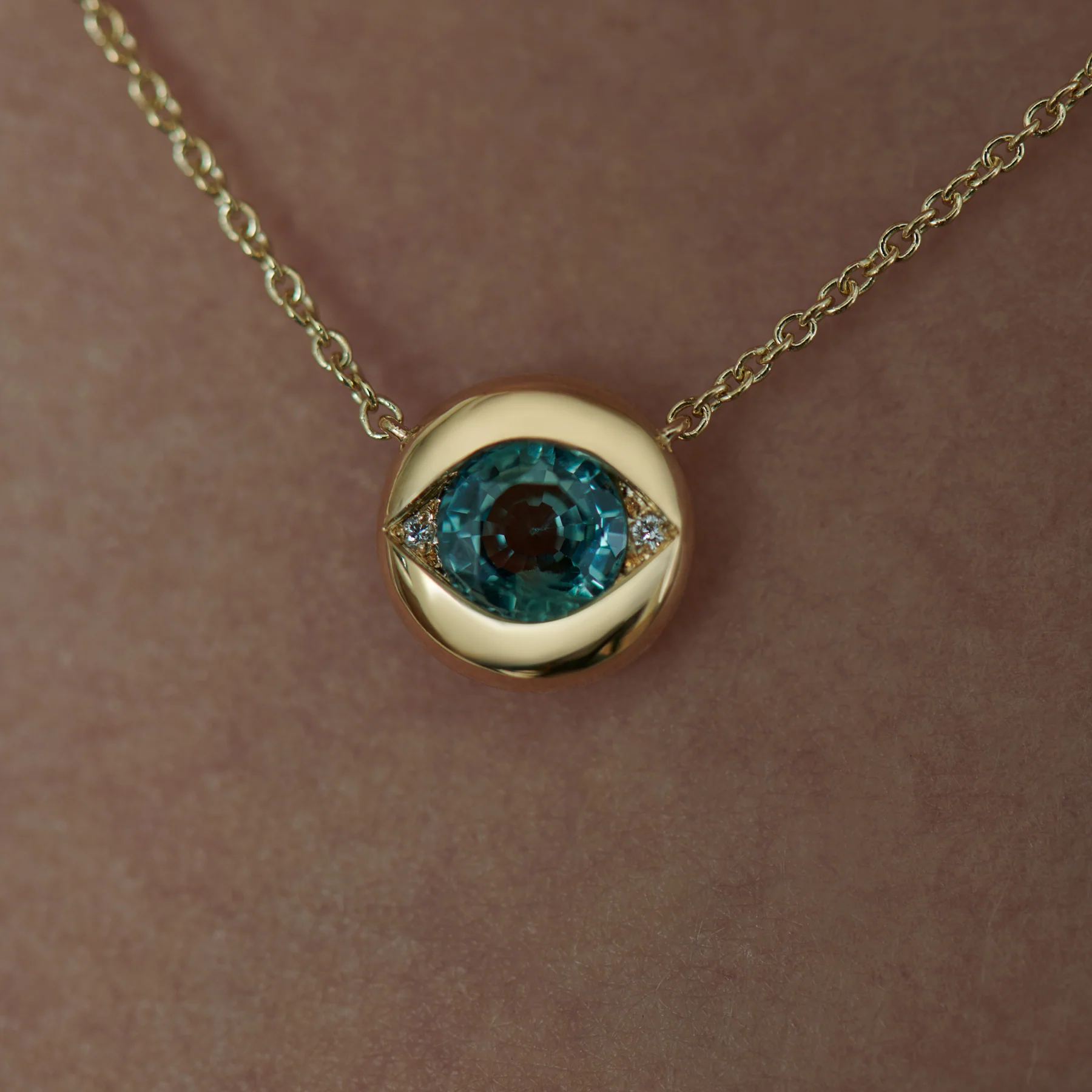 Ayin Teal Sapphire & Diamond Accent Evil Eye Necklace - Image 4