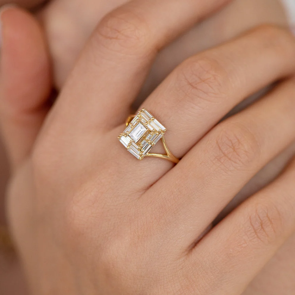 Baguette Cut Engagement Ring - Baguette Temple Ring - Image 4