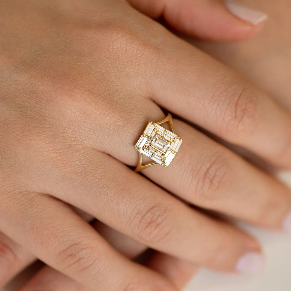 Baguette Cut Engagement Ring - Baguette Temple Ring - Image 8