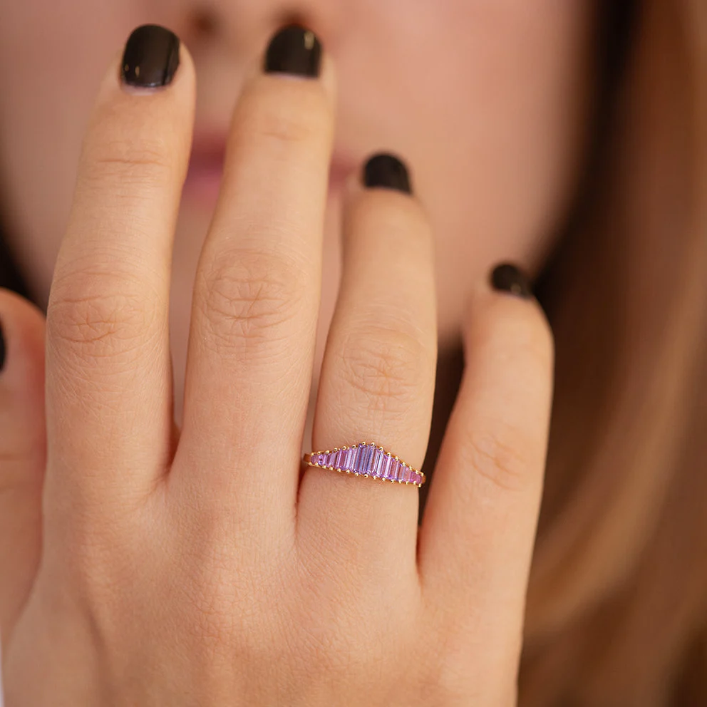 Baguette Cut Sapphire Ring - Purple and Lilac Engagement Ring - Image 3