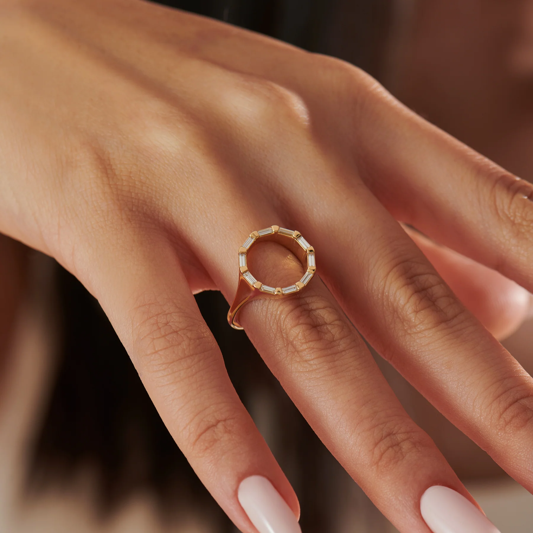 Baguette Diamond and Gold Circle Statement Ring - Image 4