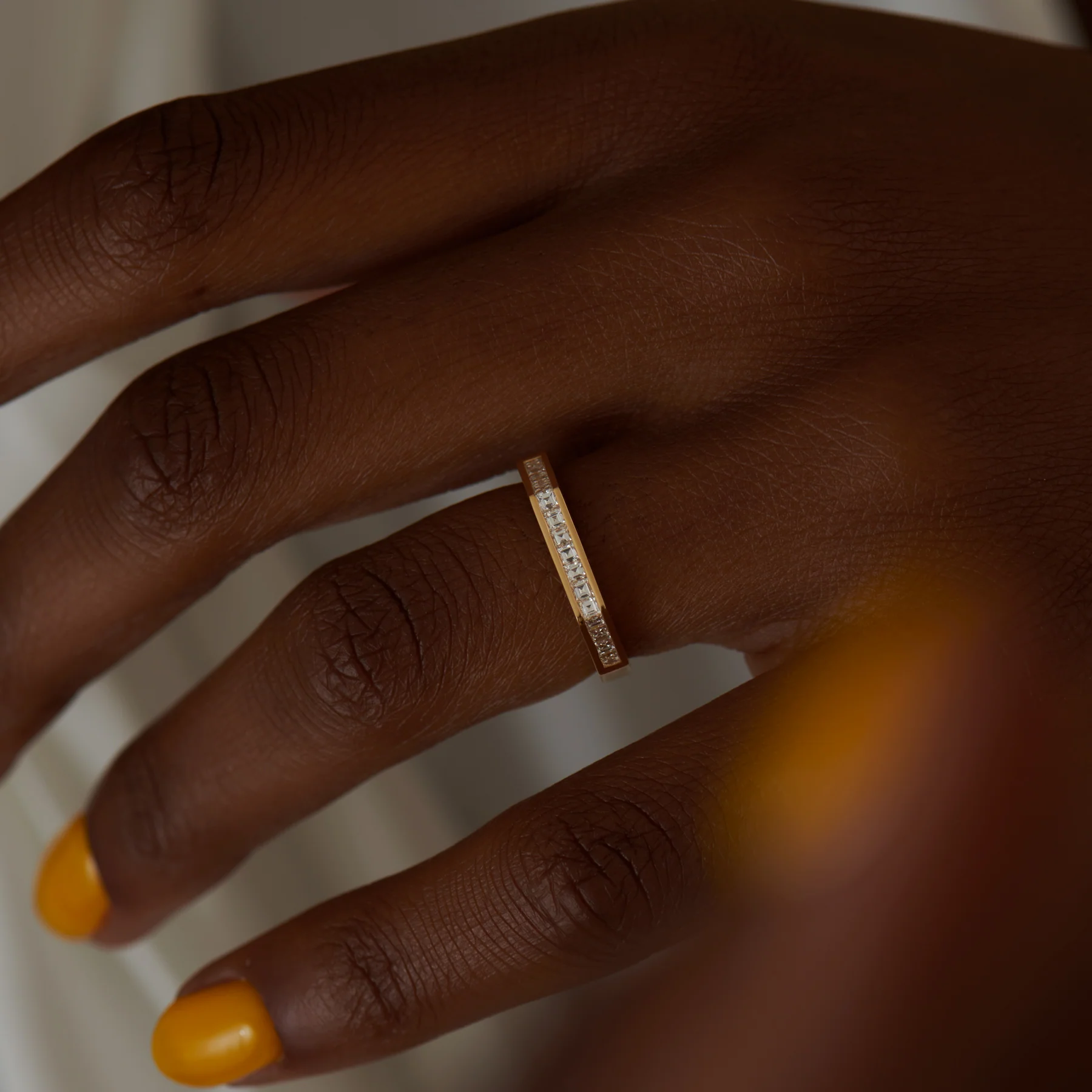 Carre Cut Diamond Band - White Carre Cut Wedding Ring - Image 4