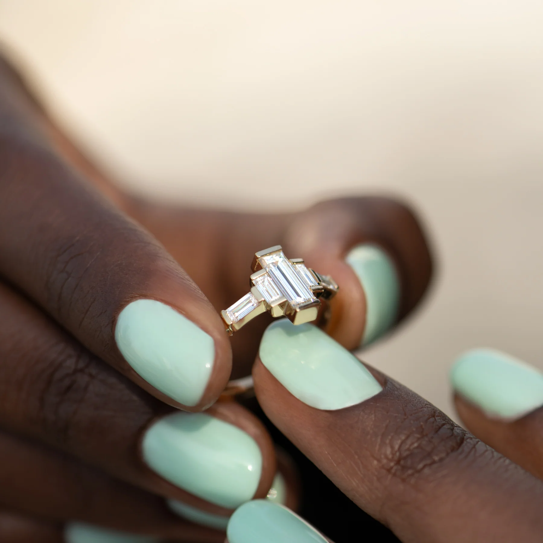 Baguette Diamond Engagement Ring with Golden Framework - Image 3