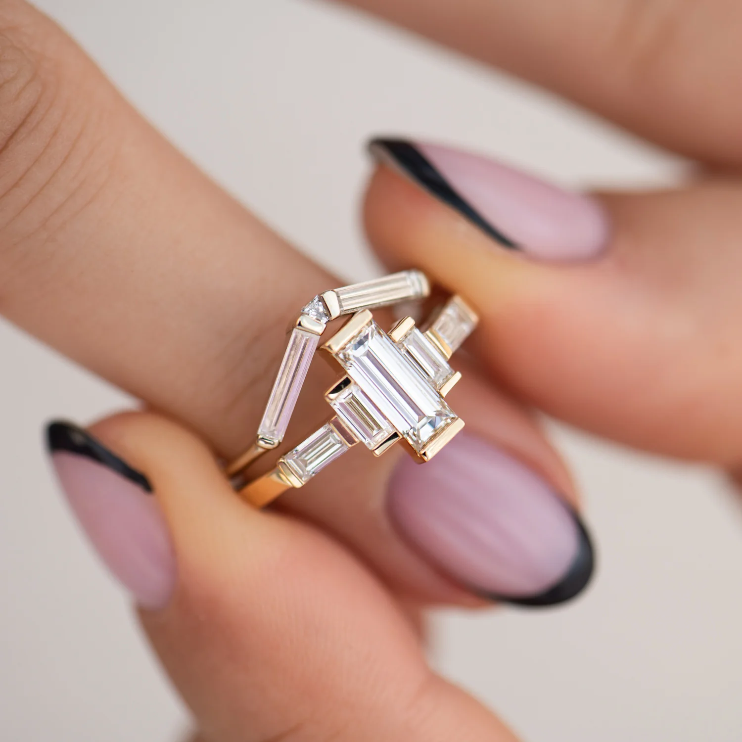 Baguette Diamond Engagement Ring with Golden Framework - Image 7