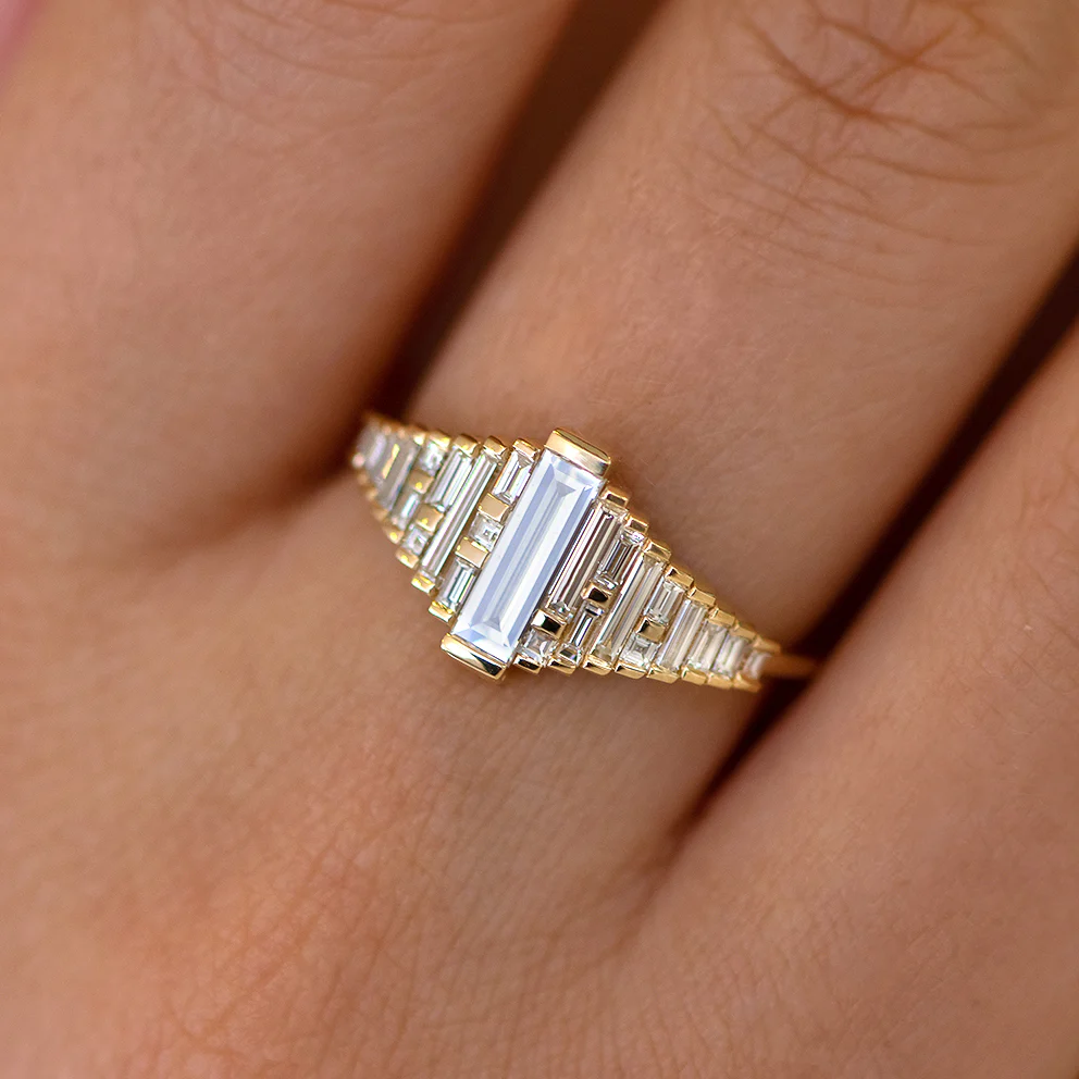 Baguette Diamond Ring with Gradient Diamonds and Gold Details - Image 2