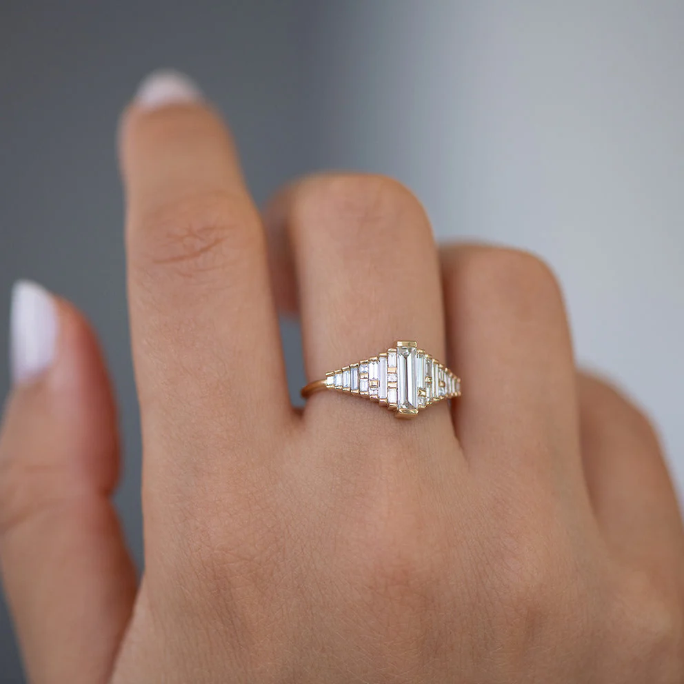 Baguette Diamond Ring with Gradient Diamonds and Gold Details - Image 9