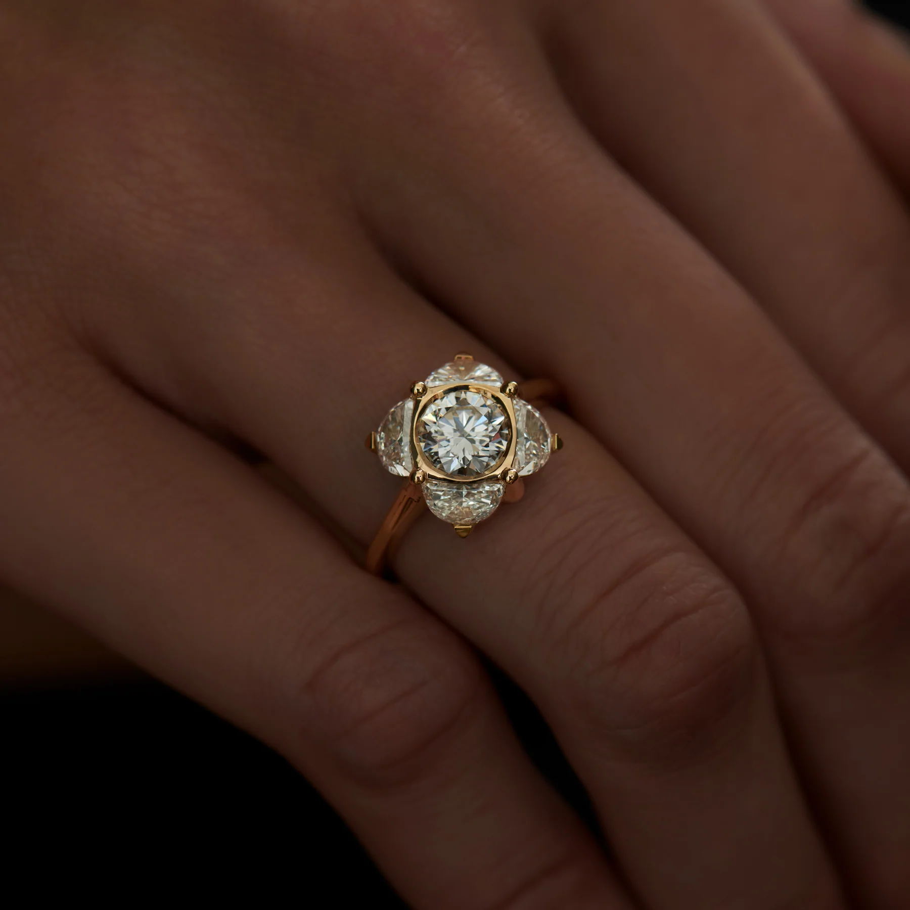Bellflower Brilliant & Half Moon Diamond Engagement Ring - Image 3