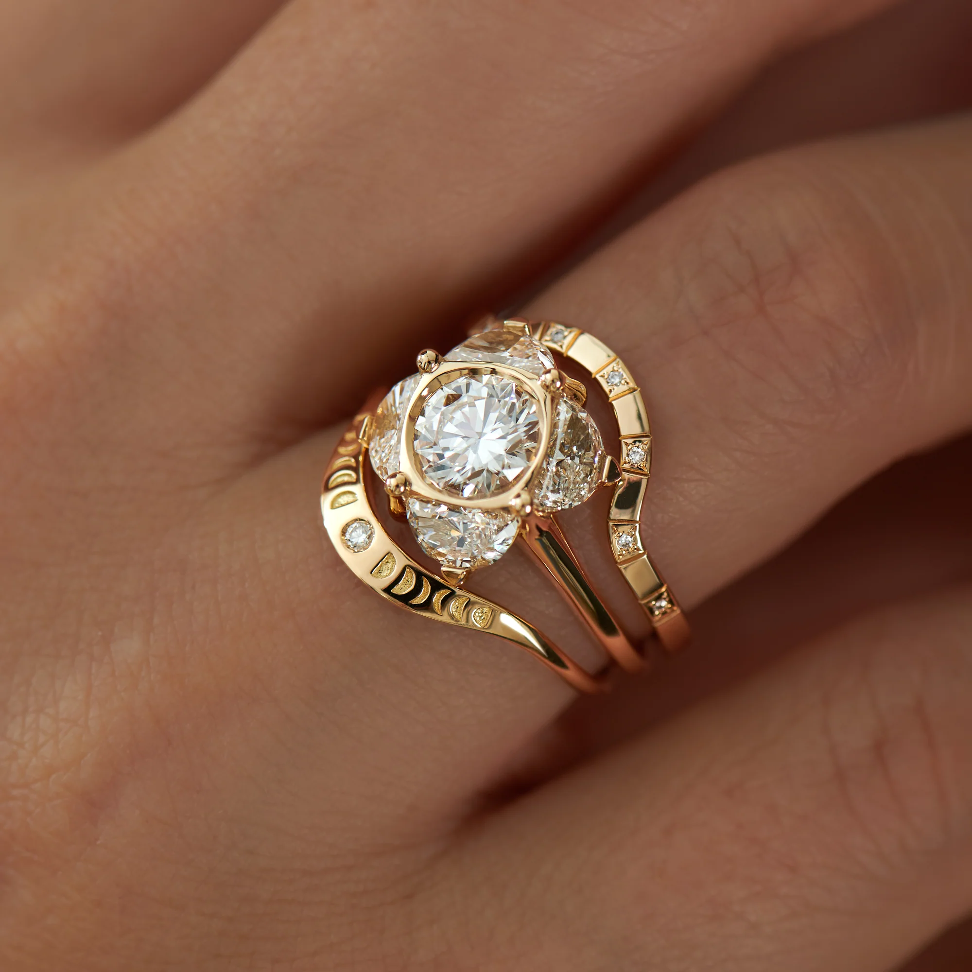 Bellflower Brilliant & Half Moon Diamond Engagement Ring - Image 8