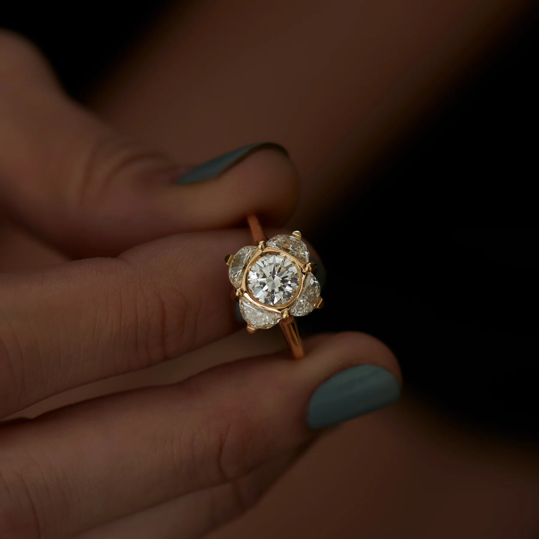Bellflower Brilliant & Half Moon Diamond Engagement Ring - Image 9
