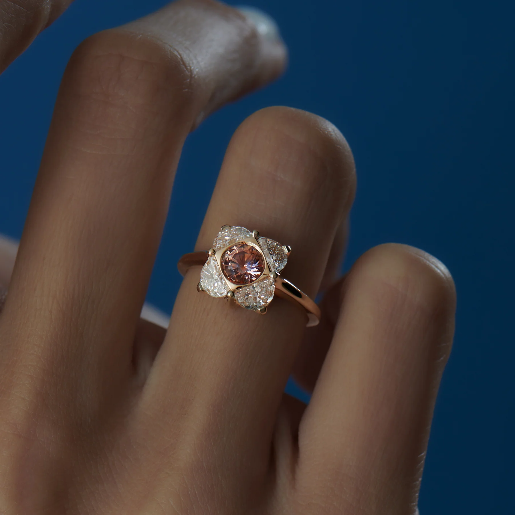 Bellflower OOAK Parti Sapphire & Half Moon Diamond Engagement Ring - Image 4