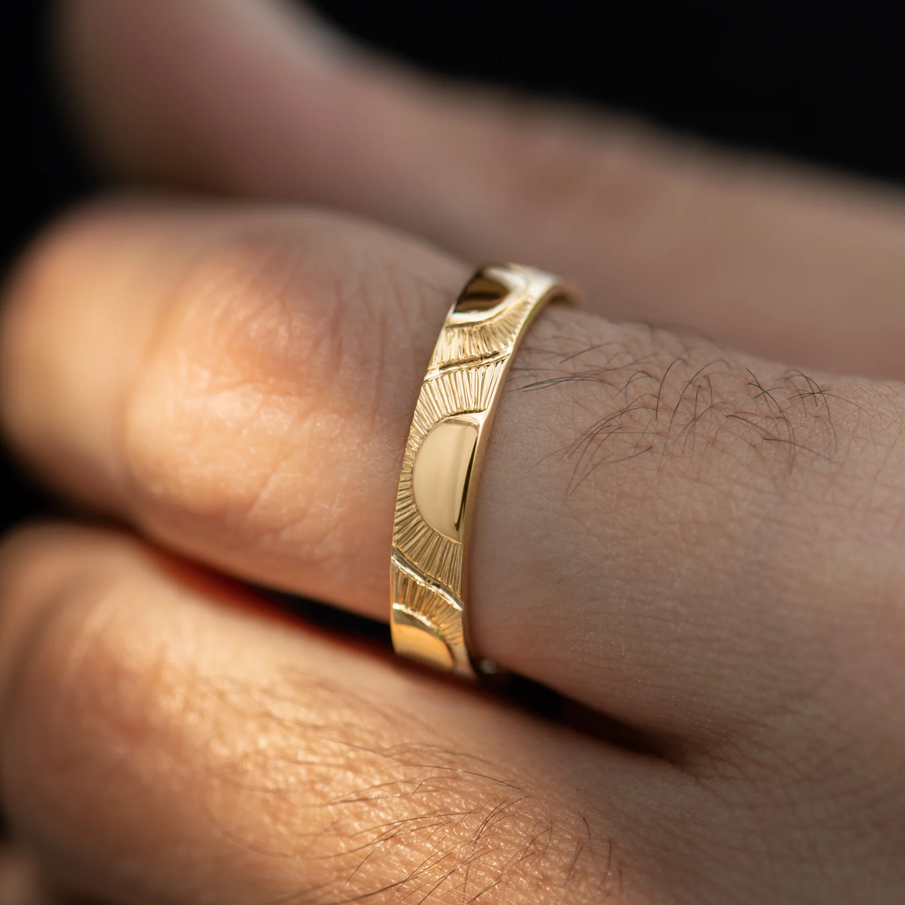 Big Sun and Little Sun - Hand Engraved Wedding Band Set - Image 5