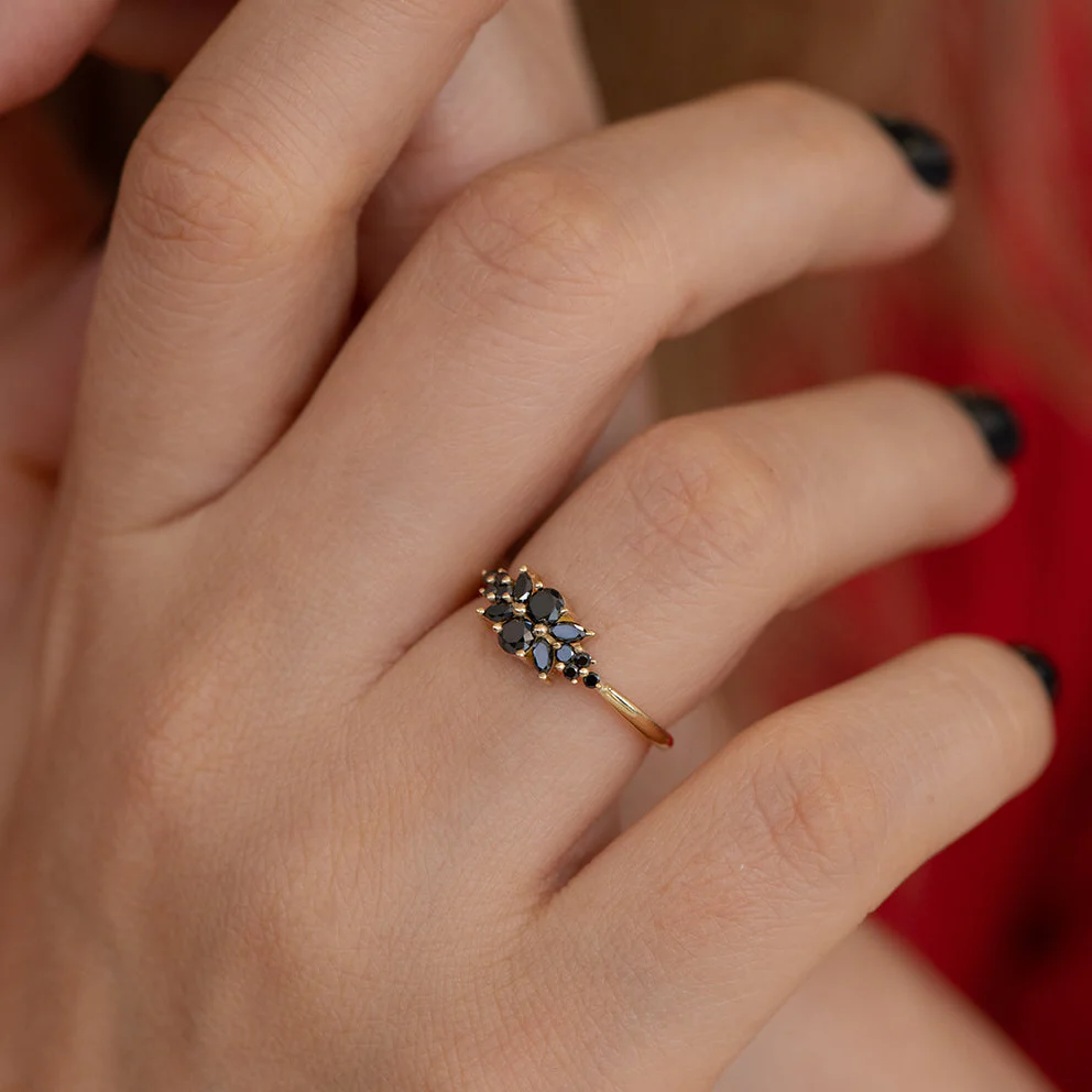 Black Diamond Flora Engagement Ring - Image 6