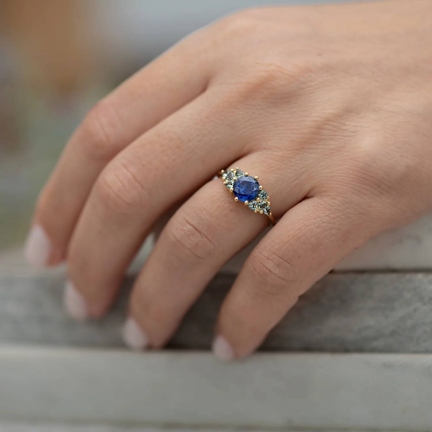Blue and Teal Sapphire Cluster Ring - Image 2