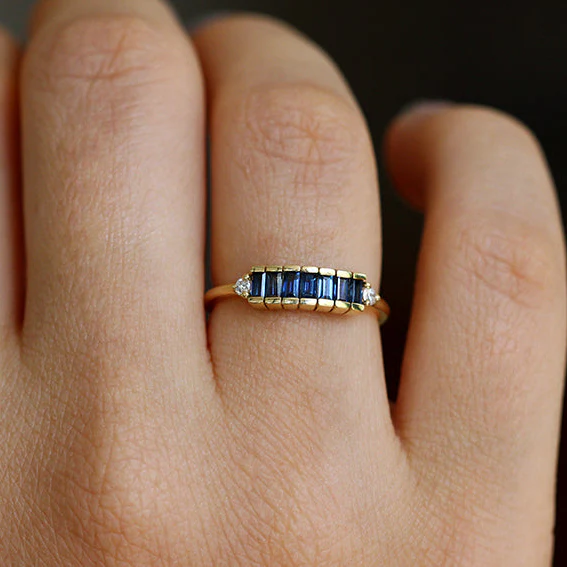 Blue Sapphire Baguette Engagement Ring - Art Deco Blue Sapphire Ring - Image 3