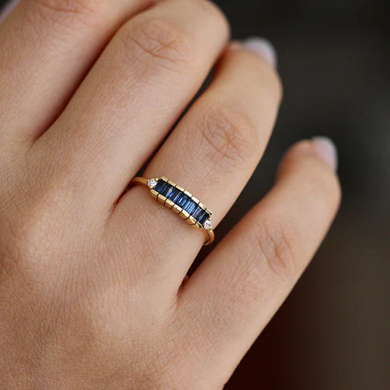 Blue Sapphire Baguette Engagement Ring - Art Deco Blue Sapphire Ring - Image 4