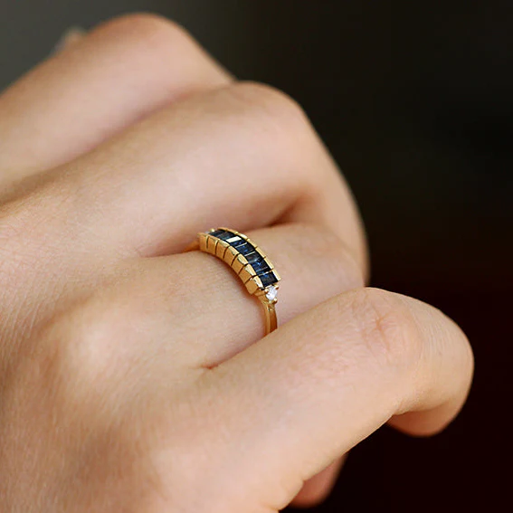 Blue Sapphire Baguette Engagement Ring - Art Deco Blue Sapphire Ring - Image 5