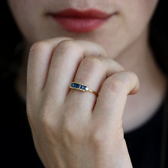 Blue Sapphire Baguette Engagement Ring - Art Deco Blue Sapphire Ring - Image 6