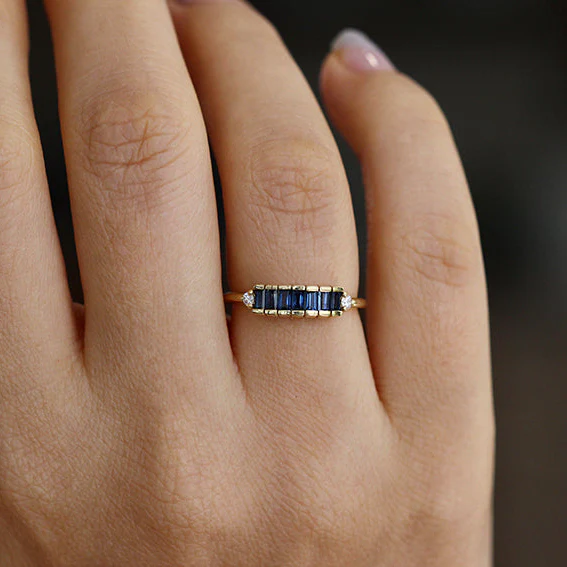 Blue Sapphire Baguette Engagement Ring - Art Deco Blue Sapphire Ring - Image 7