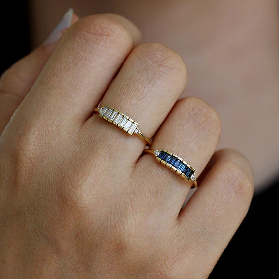 Blue Sapphire Baguette Engagement Ring - Art Deco Blue Sapphire Ring - Image 8