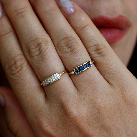 Blue Sapphire Baguette Engagement Ring - Art Deco Blue Sapphire Ring - Image 9