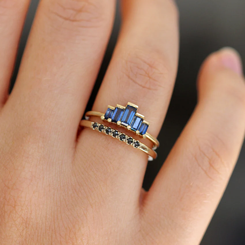 Blue Sapphires Baguette Cut Engagement Ring - Blue Sapphire Ring - Image 5
