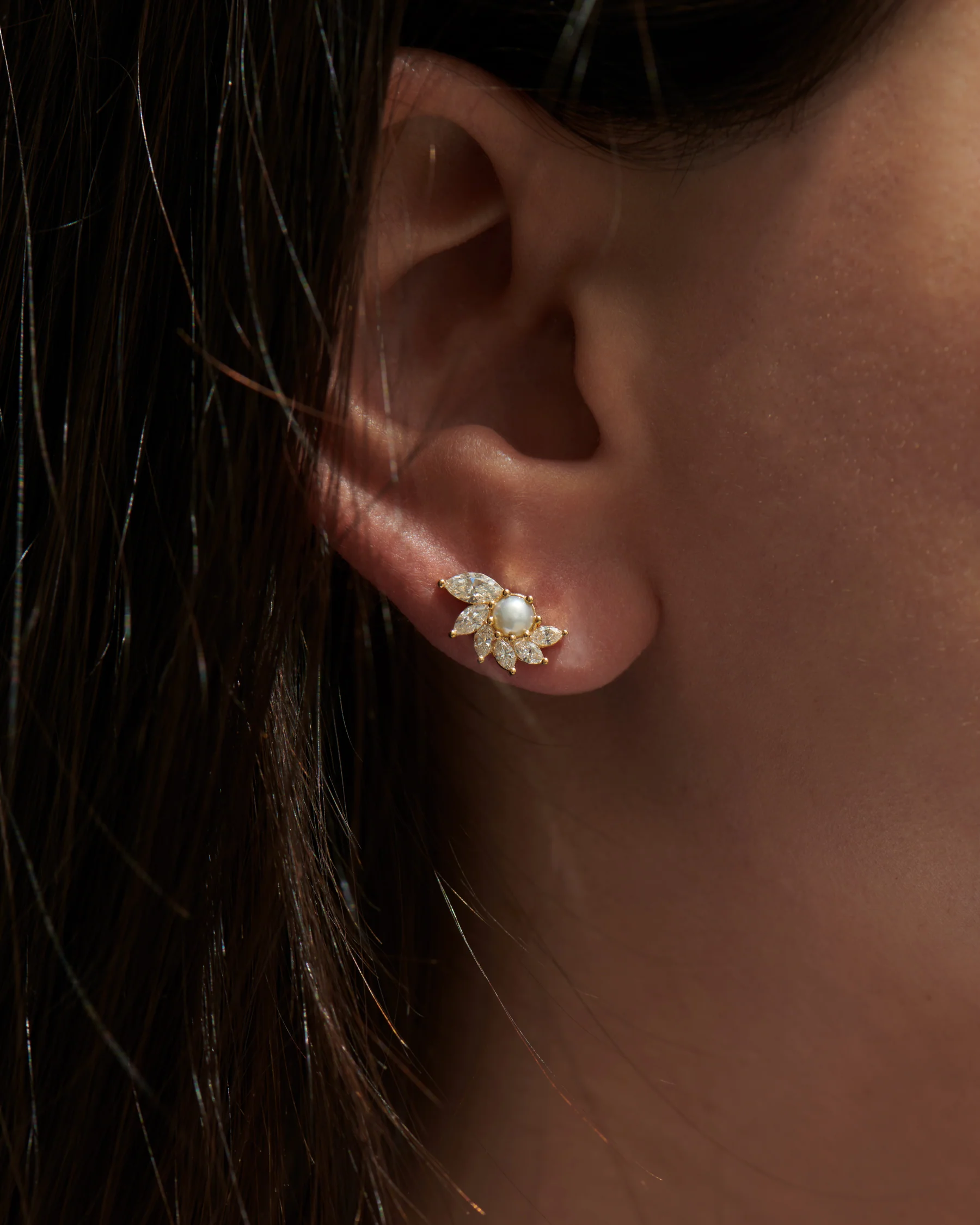 Camellia Diamond & Pearl Stud Earrings - Image 4
