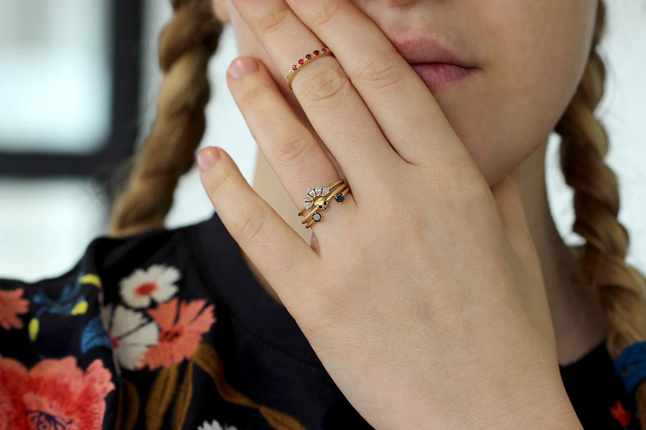 Cat Skull Wedding Set - Bohemian Bridal Set Of Three Rings - Image 3