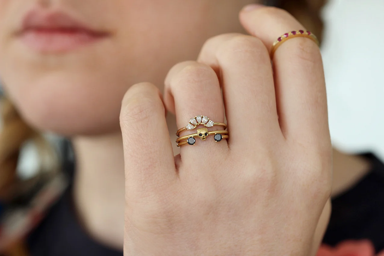 Cat Skull Wedding Set - Bohemian Bridal Set Of Three Rings - Image 4