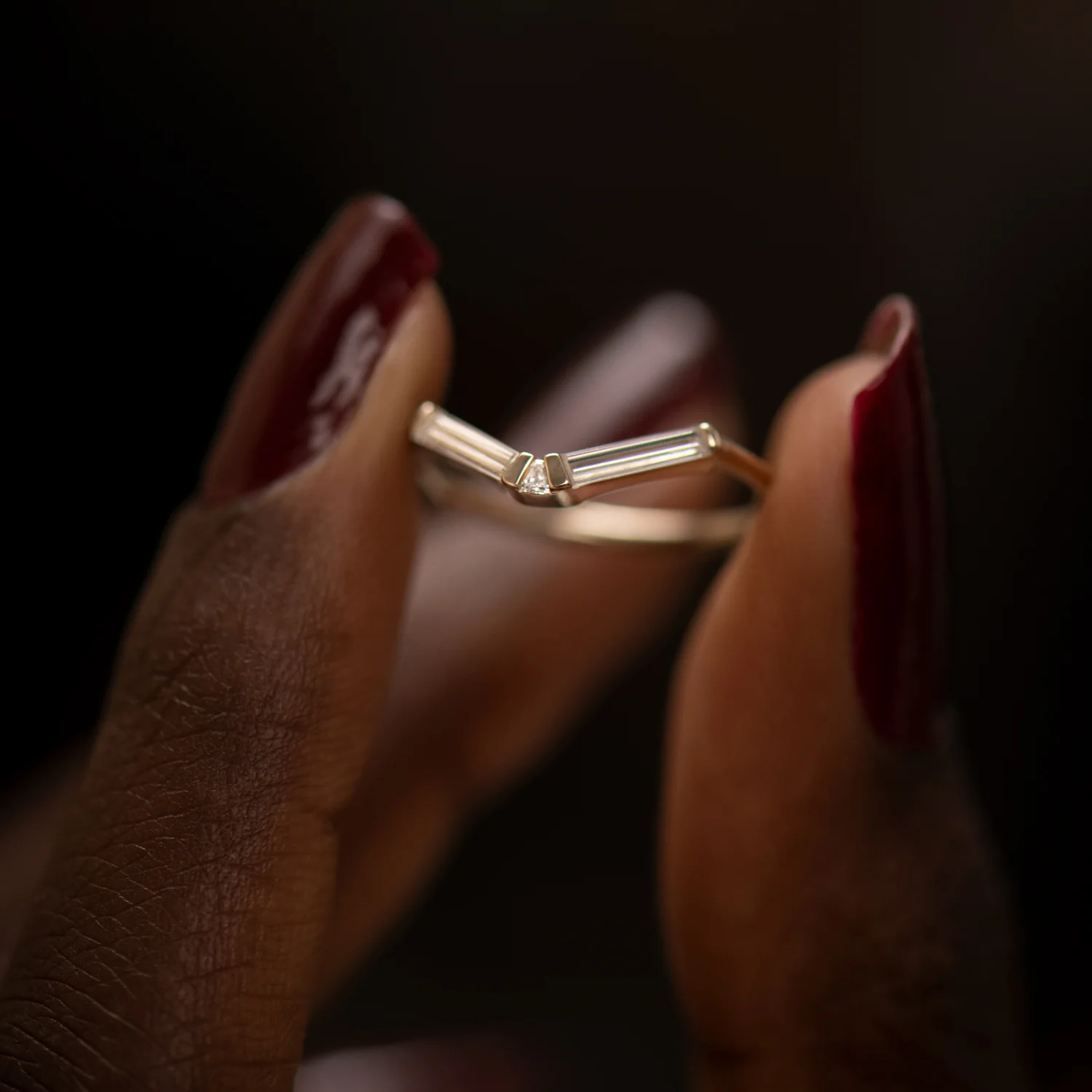 Chevron Baguette Diamond Wedding Ring - Image 8