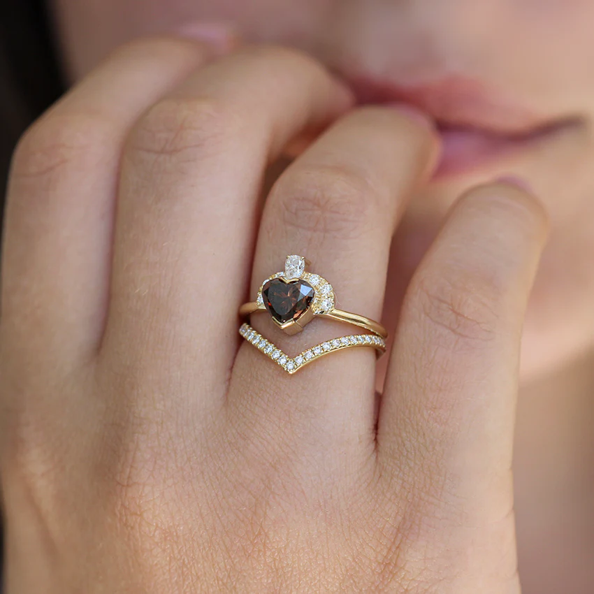 Chevron Diamond Ring - Gold Chevron Band - Image 3