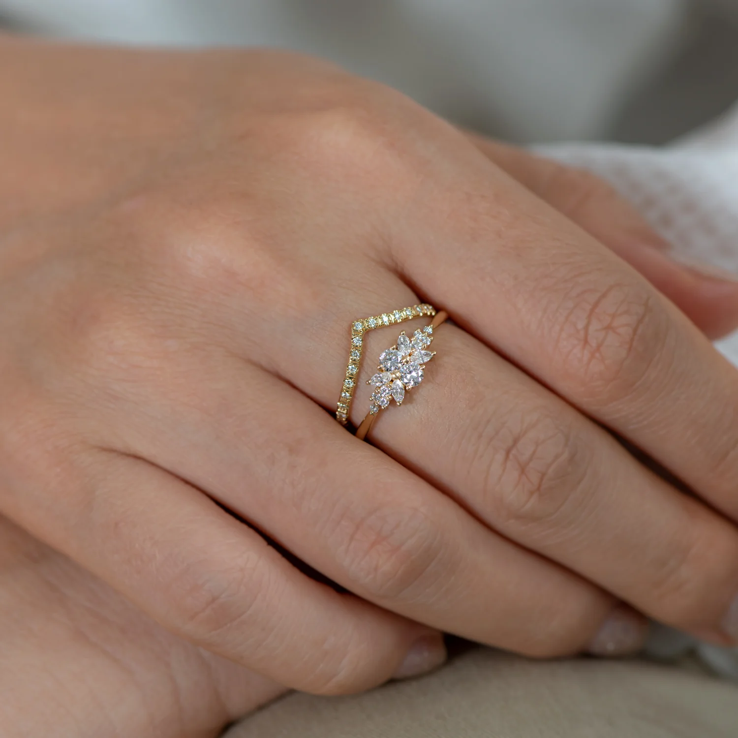 Chevron Diamond Ring - Gold Chevron Band - Image 5