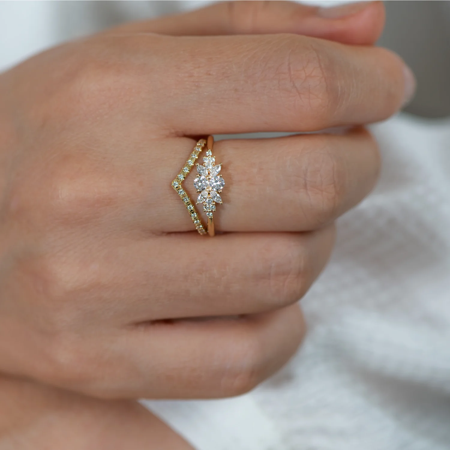 Chevron Diamond Ring - Gold Chevron Band - Image 7