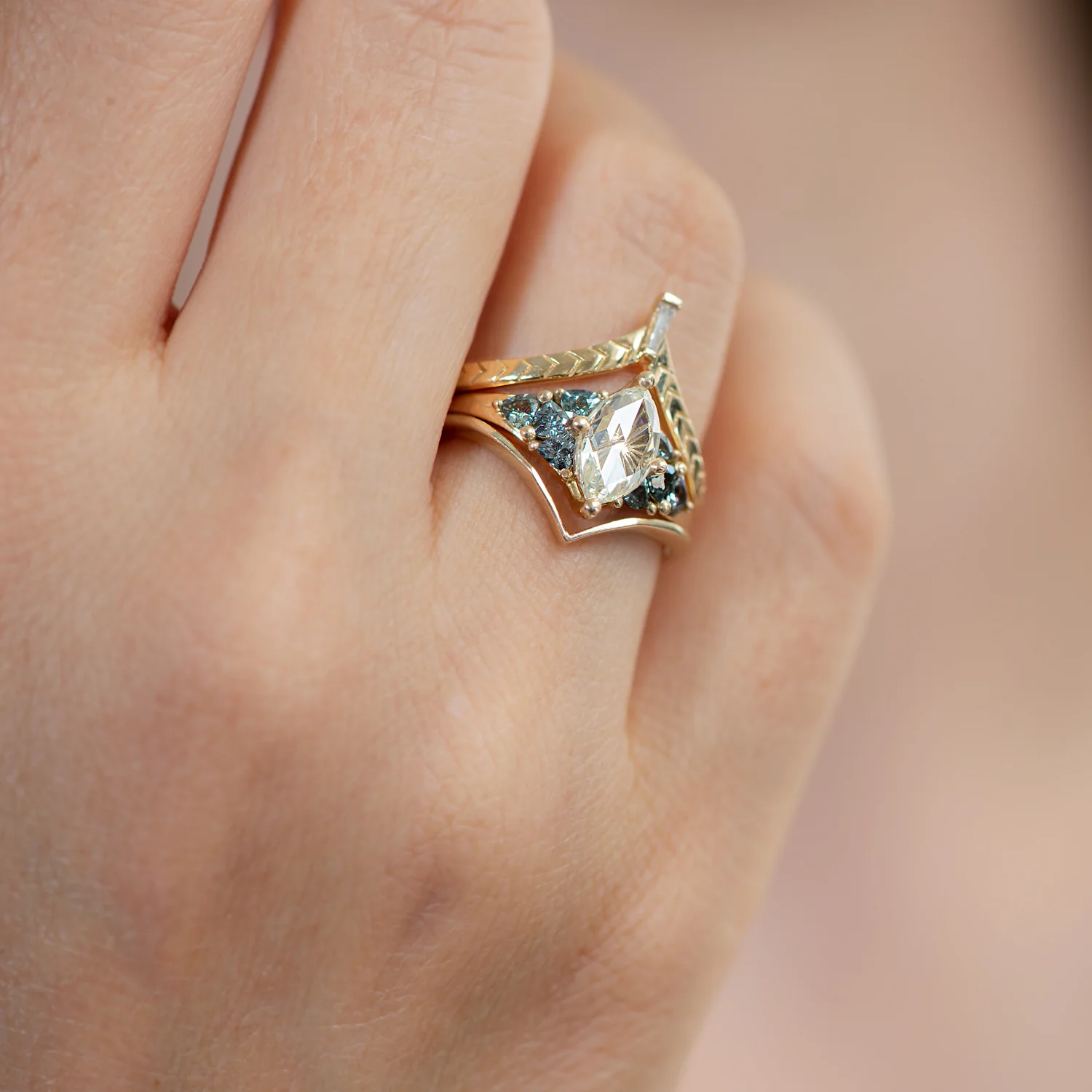 Chevron Wedding Band with Tapered Diamond - Image 7