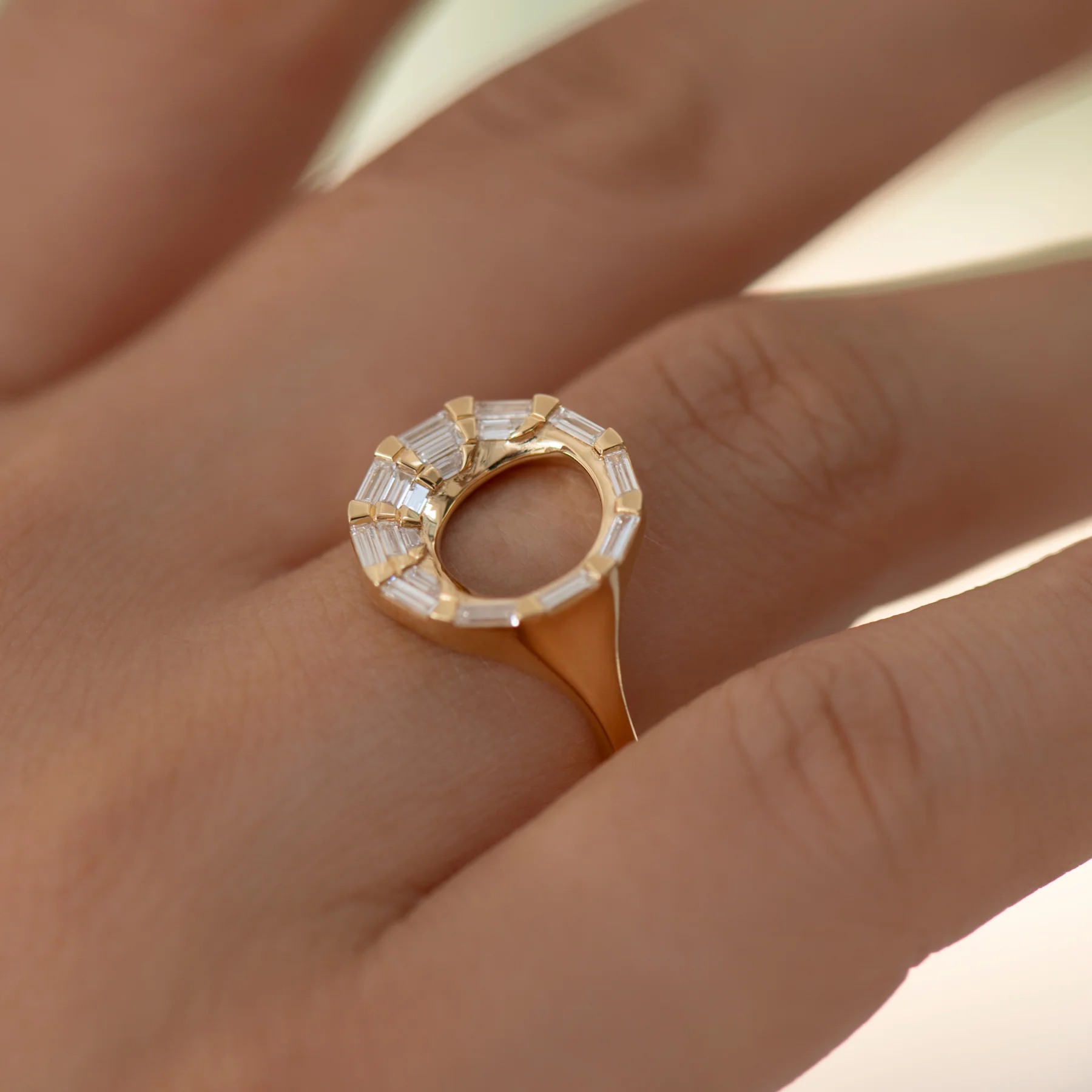Cirrus Baguette Diamond & Gold Open Circle Ring - Image 4