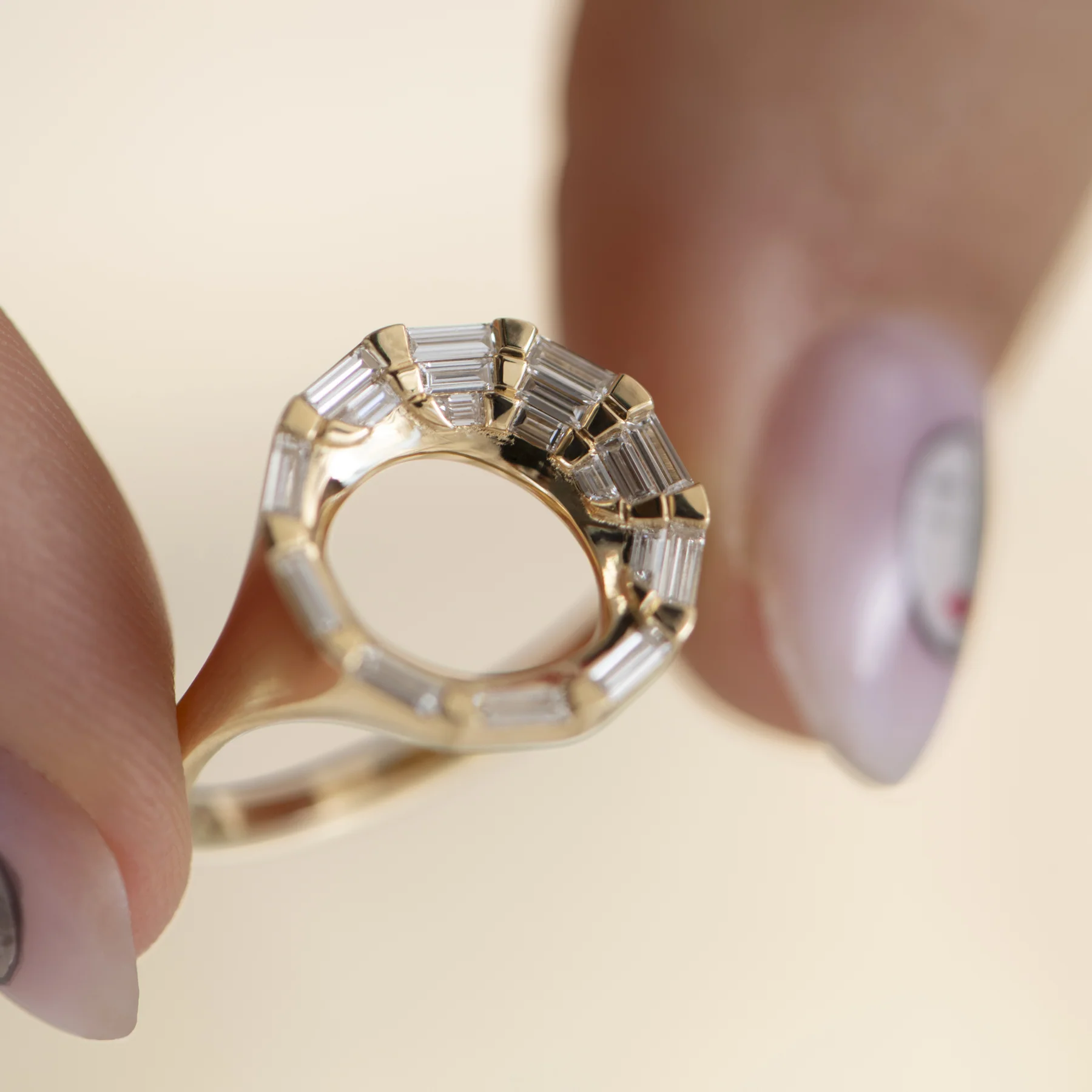 Cirrus Baguette Diamond & Gold Open Circle Ring - Image 9