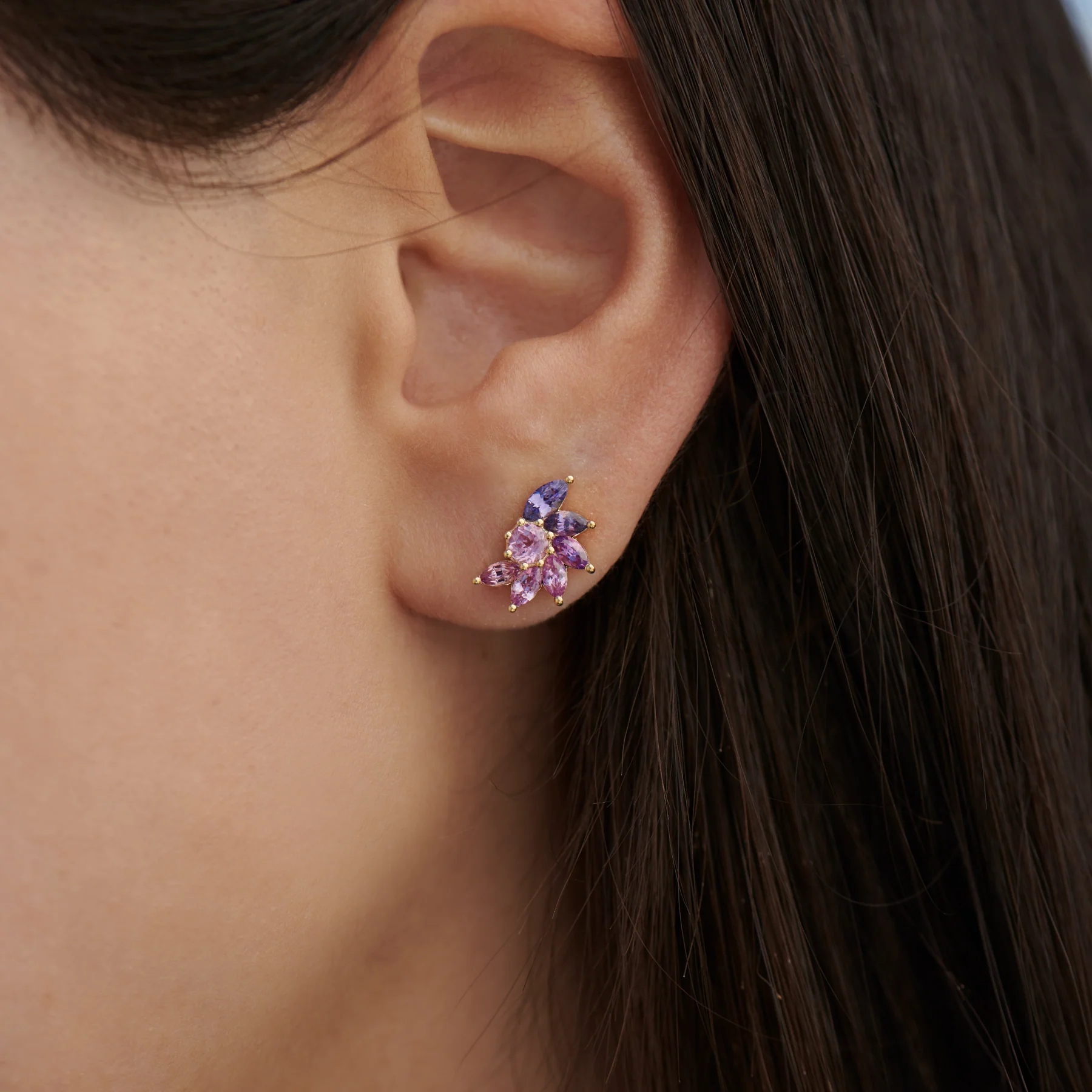 Clematis Lilac Sapphire Stud Earrings - Image 3